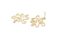 Gold Leaf Earring, 4 Gold Plated Brass Leaf Stud Earrings (26x21x0.60mm) D0776 A1215 Q1019
