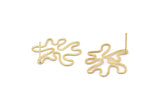 Gold Leaf Earring, 4 Gold Plated Brass Leaf Stud Earrings (26x21x0.60mm) D0776 A1215 Q1019