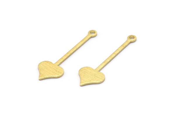 Brass Heart Charm, 24 Textured Raw Brass Spade Charms With 1 Loop (30x9x0.80mm) M02247