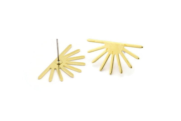Brass Sun Earring, 10 Raw Brass Sun Stud Earrings (25x13x0.70mm) M01395 A2400