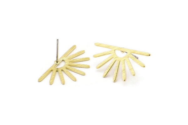 Brass Sun Earring, 10 Textured Raw Brass Sun Stud Earrings (25x13x0.70mm) M01404 A2403