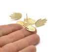 Gold Hand Earring, 2 Gold Plated Brass Hand Stud Earrings (21x11x1mm) N1438 Q1077