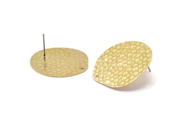 Earring Studs, 4 Raw Brass - Round Earrings - Brass Earrings - Raw Brass Round Stud Earrings With 1 Hole (29x28x0.60mm) D0826 A2318