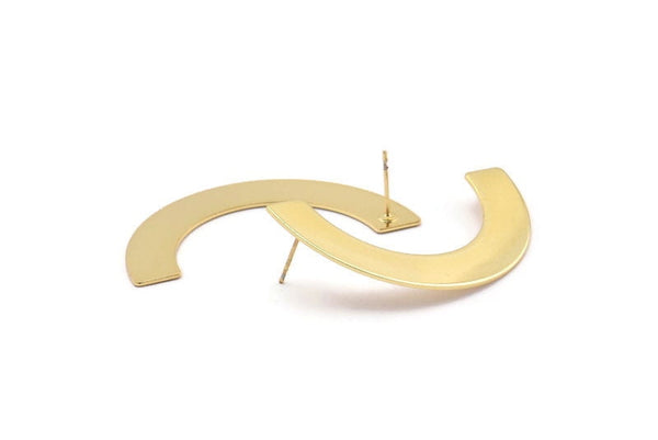 Gold Geometric Earring, 2 Gold Plated Brass Semi Circle Blanks Stud Earrings (50x25x8x0.8mm) BS 1866 A1187 Q1067