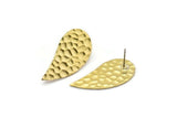Brass Drop Earring, 4 Hammered Raw Brass Drop Stud Earrings (34x17x1.2mm) M491 A2360
