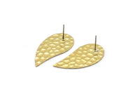 Brass Drop Earring, 4 Hammered Raw Brass Drop Stud Earrings (34x17x1.2mm) M491 A2360