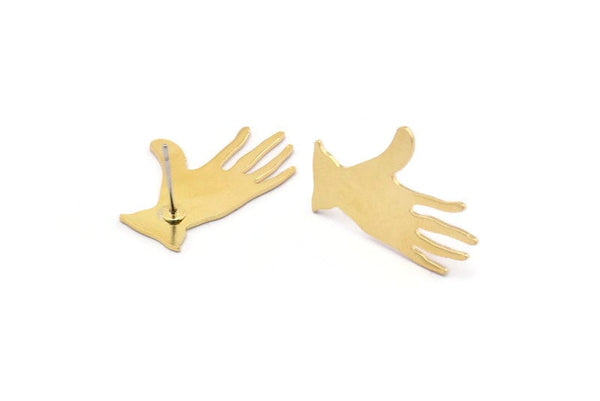 Brass Hand Earring, 8 Raw Brass Hand Stud Earrings (25x17x0.80mm) D1007 A2359