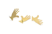 Brass Hand Earring, 8 Raw Brass Hand Stud Earrings (25x17x0.80mm) D1007 A2359