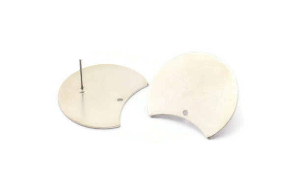Silver Moon Earring, 4 Matte Silver Plated Brass Moon Stud Earrings With 1 Hole (28x21x0.80mm) M050 A1513
