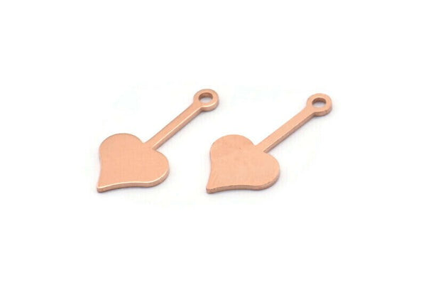 Bakır Kalp Tılsımı, 1 Delikli 24 Ham Bakır Maça Tılsımı (20x9x0,80 mm) M02022