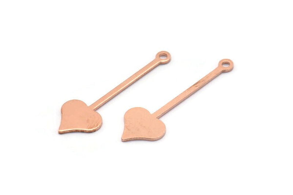 Bakır Kalp Tılsımı, 1 Delikli 24 Ham Bakır Maça Tılsımı (30x9x0,80 mm) M02024