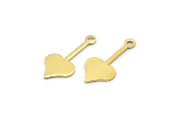 Brass Heart Charm, 50 Raw Brass Spade Charms With 1 Loop (20x9x0.80mm) M02047