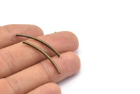 Brass Noodle Tube Beads, 50 Antique Brass Curved Long Tube Findings, Choker Charms, Bracelet Findings (34x2mm)  BRC306