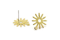 Brass Sun Earring, 10 Textured Raw Brass Sun Stud Earrings With 1 Loop (17x15x0.80mm) M01299 A2408