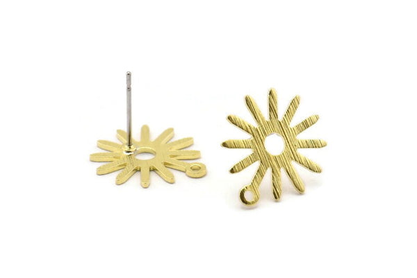 Brass Sun Earring, 10 Textured Raw Brass Sun Stud Earrings With 1 Loop (17x15x0.80mm) M01299 A2408