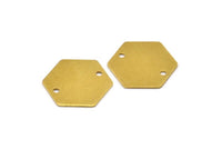 12 Raw Brass Hexagon Stamping Blank Tag Charms With 2 Holes (20x0.80mm) D0092