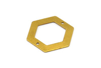 Brass Hexagon Charm, 10 Raw Brass Hexagon Stamping Blank With 2 Hole (30x0.80mm) D0122