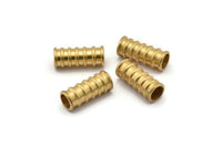 Spiral Tube Beads, 5 Raw Brass Industrial Tube Textured Findings (19x8mm)  D0159