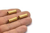 Spiral Tube Beads, 5 Raw Brass Industrial Tube Textured Findings (19x8mm)  D0159