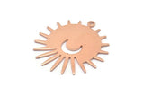 Copper Sun Charm, 8 Raw Copper Sun And Crescent Charms With 1 Loop, Findings (29x28x0.80mm) M02121
