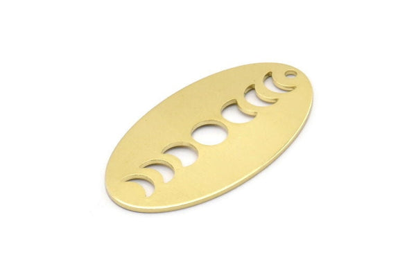 Brass Oval Charm, 8 Raw Brass Oval Moon Phases Charms With 1 Hole, Earrings, Findings (35x19x0.80mm) M02090