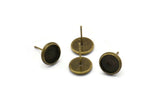 Iron Post Bronze Pad, 50 Antique Bronze Earring Posts 8mm Pad, Ear Studs D0192