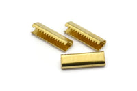 Brass Ribbon Crimp, 20 Raw Brass Ribbon Crimp Ends Without Loop, Findings (6x19mm)    D0342