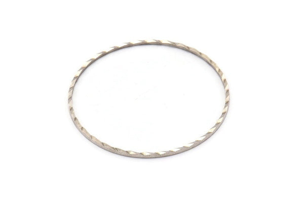 Silver Circle Ring, 12 Textured Antique Silver Plated Brass Circle Connectors (35mm) Brs 2071 A0590 H0486