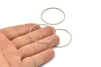 Silver Circle Ring, 12 Textured Antique Silver Plated Brass Circle Connectors (35mm) Brs 2071 A0590 H0486