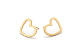 Gold Heart Earring, 4 Gold Plated Brass Heart Stud Earrings (16x14x1mm) M686 A2314 Q0666