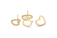 Gold Heart Earring, 4 Gold Plated Brass Heart Stud Earrings (16x14x1mm) M686 A2314 Q0666