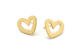 Gold Heart Earring, 4 Gold Plated Brass Heart Stud Earrings (16x14x1mm) M863 A2239 Q1088