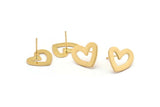 Gold Heart Earring, 4 Gold Plated Brass Heart Stud Earrings (16x14x1mm) M863 A2239 Q1088