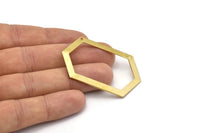 Large Hexagon Blank, 6 Raw Brass Hexagon Charms, Pendants With 2 Holes (54x32x0.80mm) D0423