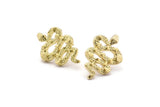 Brass Snake Earring, 4 Raw Brass Snake And Moon Phases Stud Earrings (19x12x2mm) N1611