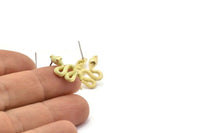 Brass Snake Earring, 4 Raw Brass Snake And Moon Stud Earrings (20x11x3mm) N1612