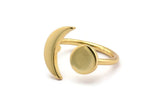 Universe Cosmos Ring, 2 Gold Plated Brass Moon And Planet Rings - Round Cabochon Size: 8mm N0084 Q0227