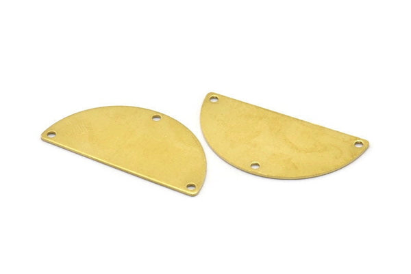 Brass Circle Blank, 12 Raw Brass Semi Circle Blanks With 3 Holes (40x20x0.80) A0934