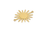 Brass Sunny Connector, 12 Raw Brass Sunny Connectors With 2 Loops (26.5x22x1mm) E039