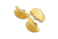 Half Moon Crimp, 24 Raw Brass Ribbon Crimp End With 1 Loop, Findings (15x10mm) E042
