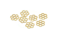 Brass Honeycomb Charm, 12 Raw Brass Honeycomb Hexagon Charms (14x0.8mm) E080
