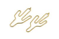 Wire Cactus Earring Findings, 2 Raw Brass Wire Cactus Earring Findings, Jewelry Supplies, Findings, Charms (64x28x1mm) Bs 1700