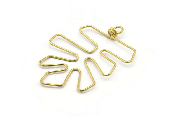 Brass Monstera Earring Findings, 2 Raw Brass Wire Monstera Earring Findings, Charms (52x40x1mm) Bs 1702