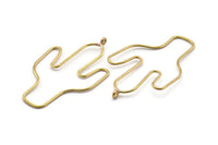 Cactus Earring Wires, 2 Raw Brass Cactus Earring Findings, Jewelry Supplies, Findings, Charms (54x31x1mm) Bs 1701