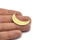 Hammered Crescent Pendant, 3 Raw Brass Hammered Crescent Pendants With 2 Loops (34x10x1.2mm) BS 1893