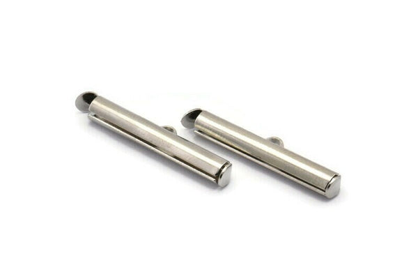 Silver Slide On End, 24 Silver Tone Slide On End Clasps for Seed Beads, Findings, Bracelets (26x4mm) BS 2160