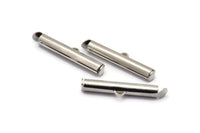Silver Slide On End, 24 Silver Tone Slide On End Clasps for Seed Beads, Findings, Bracelets (26x4mm) BS 2160