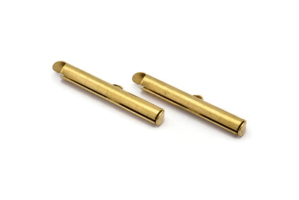 Brass Slide On End, 24 Raw Brass Slide On End Clasps for Seed Beads, Findings, Bracelets (30x4mm) BS 2121