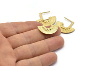 Geometric Earring Findings, 4 Raw Brass Ethnic Semi Circle Textured Earring Findings  (25x23x3mm) BS 2045
