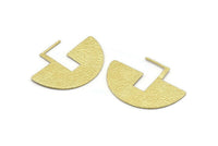 Geometric Earring Findings, 2 Raw Brass Semi Circle Textured Earring Findings  (30x40x1mm) BS 1962